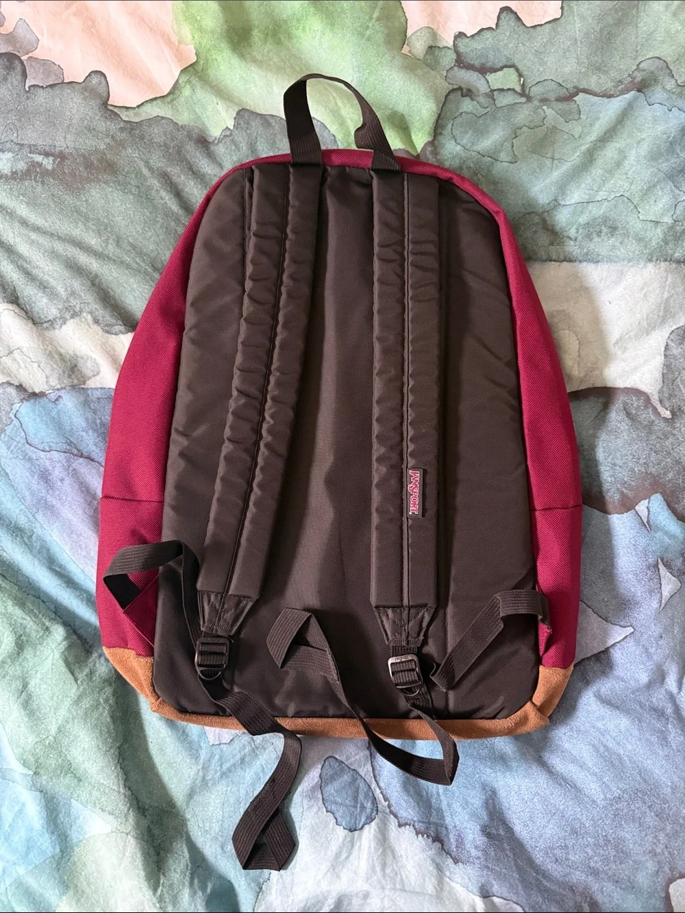 Jansport Maroon Backpack with Brown Suede Base
